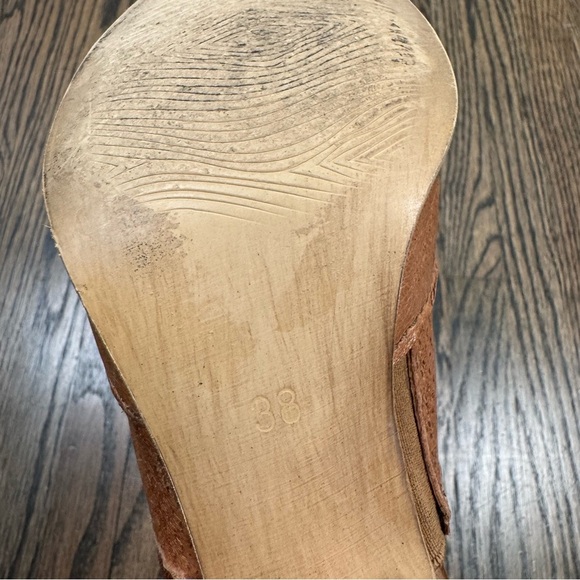 Miz Mooz NYC Whiskey Brown Leather Peep-toe Block Heel Sandals size 38 (7.5-8) - Picture 7 of 8